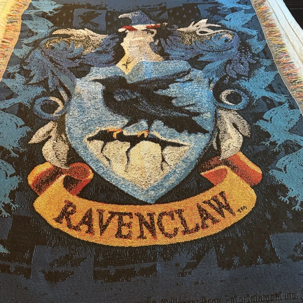 Harry‎ Potter Ravenclaw Woven Tapestry Throw Blanket House Crest Fringed Blue